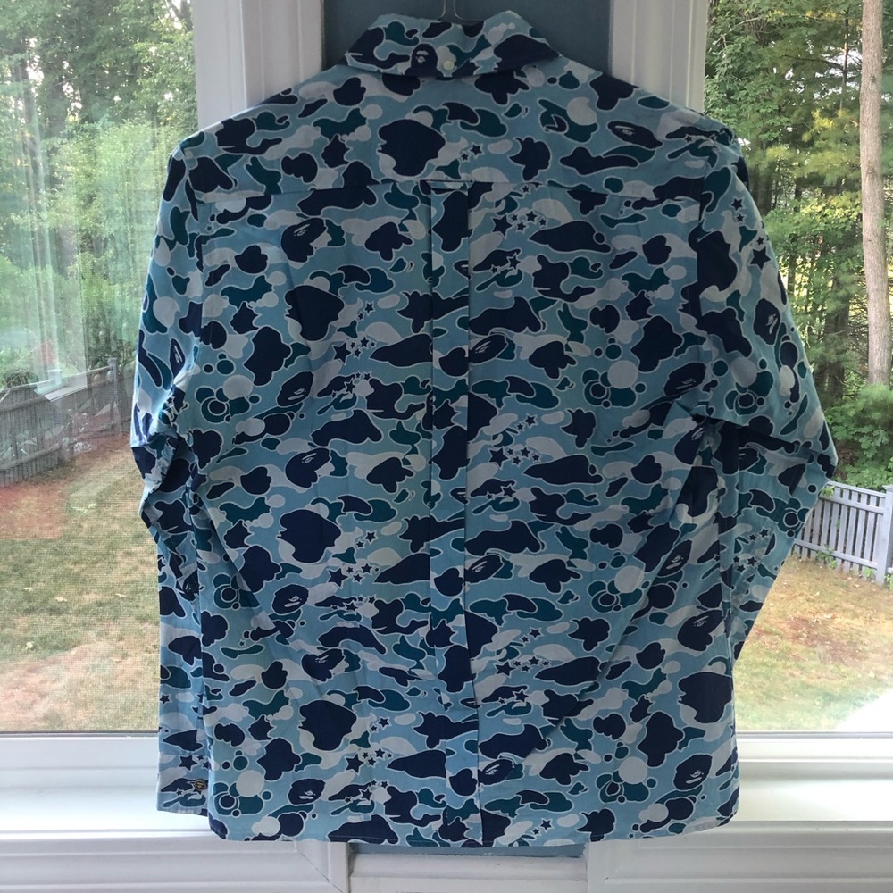BLUE BAPE PSYCHE CAMO BUTTON UP - Picture 7 of 9